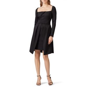 Black Halo Eve | Long Sleeve Black Neoprene Dress with Pockets | 2